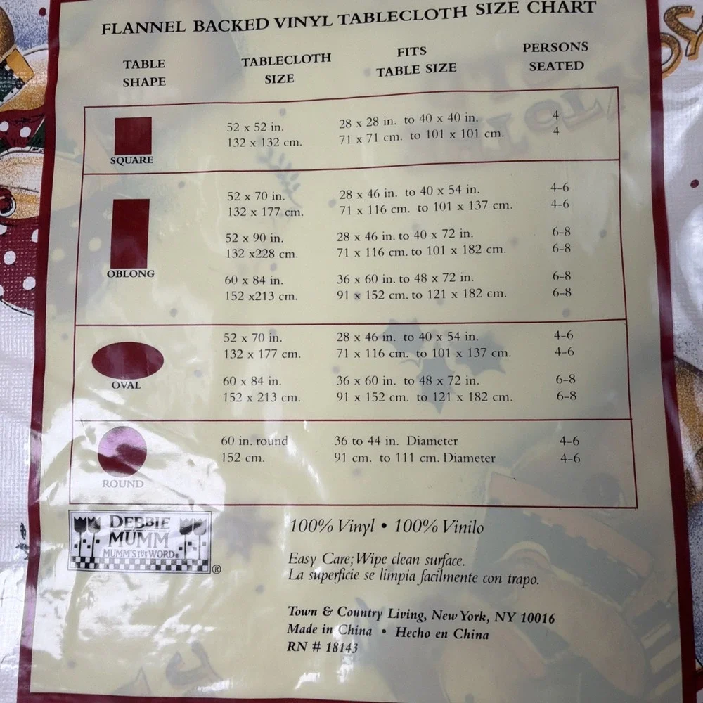 Debbie Mumm Holiday Flannel Backed Vinyl Tablecloth Round 60